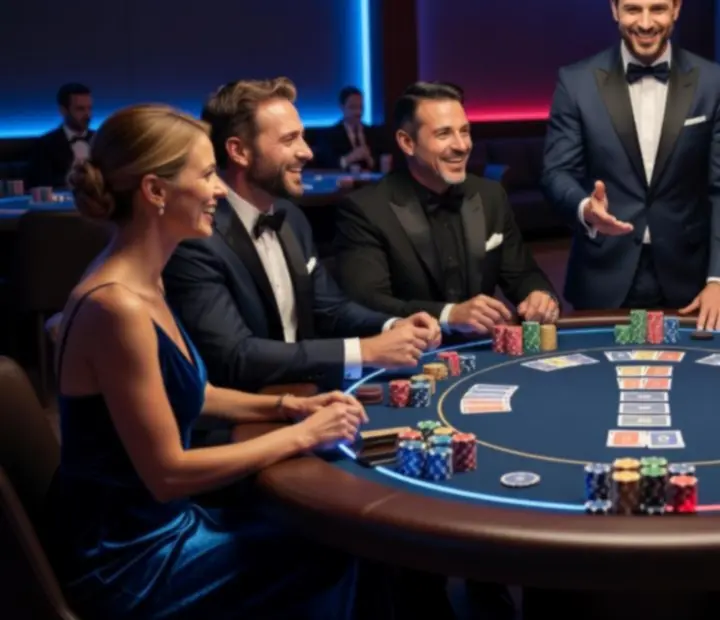 Hosté se baví u pokerového stolu během zábavného večera Bohekrad
